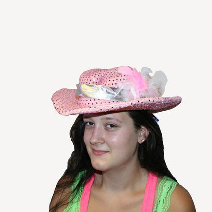 Rhinestone Pink Sequin Cowgirl Gal Feather Girl Dress Up Costume Hat