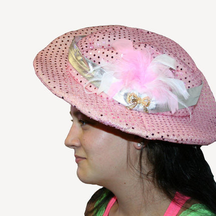 Rhinestone Pink Sequin Cowgirl Gal Feather Girl Dress Up Costume Hat