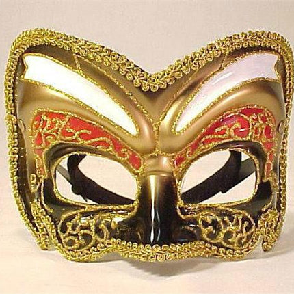 Black Gold and Red Venetian Masquerade Mask with Glitter 57260