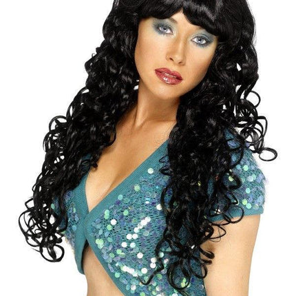 Long Curly Black Siren Women's Costume Wig One Size