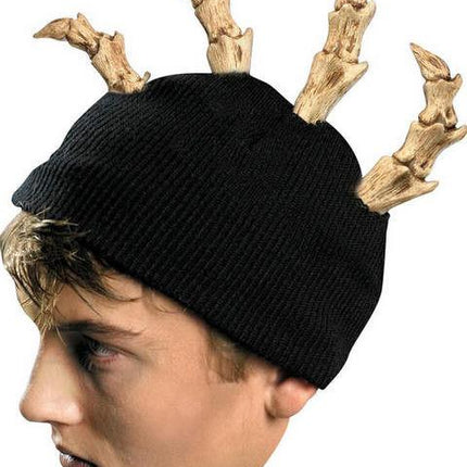Bone Mohawk Beanie Black Knit Hat with Bone Spikes