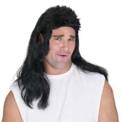 Black Flat Top Mullet Wig With Chops