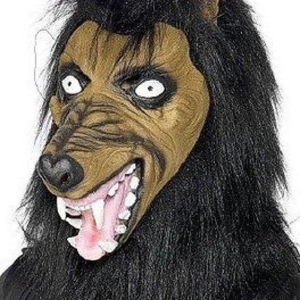 Brown Mad Wolf Costume Mask with Hair