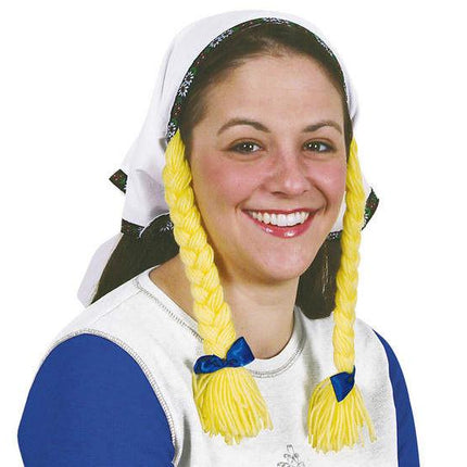 Oktoberfest Cloth Headscarf with Yarn Braids German Girl Fraulein Tavern Wench