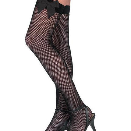Thigh High Fishnet Stockings with Black Bows