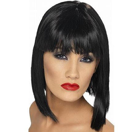 Smiffys Womens Black Glam Wig Short Blunt with Fringe
