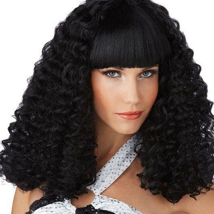 Black Disco Lady Spiral Curl Wig with Bangs
