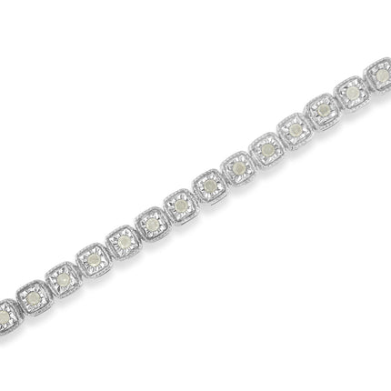.925 Sterling Silver 1.0 Cttw Diamond Miracle-Set Square Milgrain 7" Link Tennis Bracelet (I-J Color, I3 Clarity)