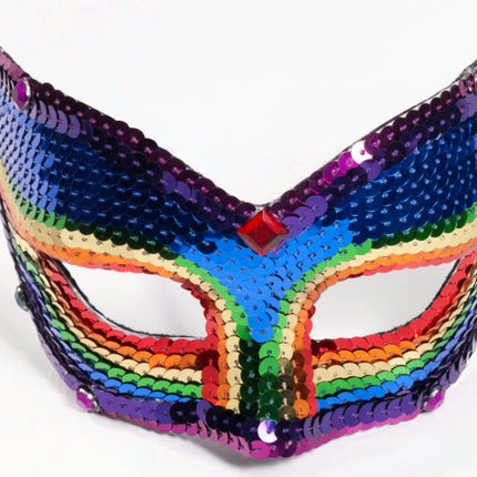 Rainbow Sequin Venetian Eyemask with Eyeglass Armbands