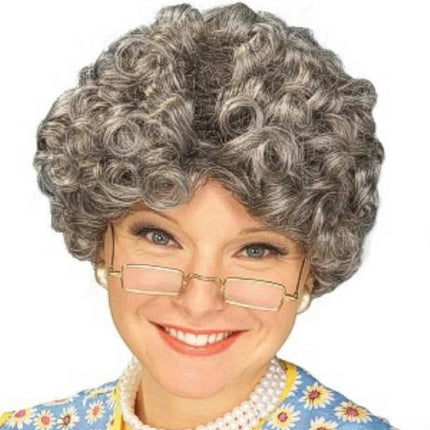 Yo Momma Short Curly Gray Granny Adult Wig