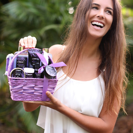 Baby Shower Gift Basket, Lavender Jasmine Body Care Bath Set