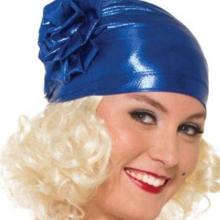 Blue Metallic 20's Flapper Cloche Turban Hat Costume Accessory