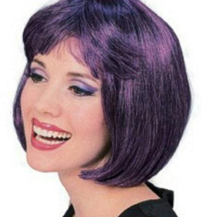 Purple and Black Supermodel Short Bob Wig with Bangs