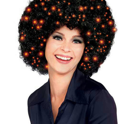 Black Fiber Optics Light Up Afro Wig Disco Pimp