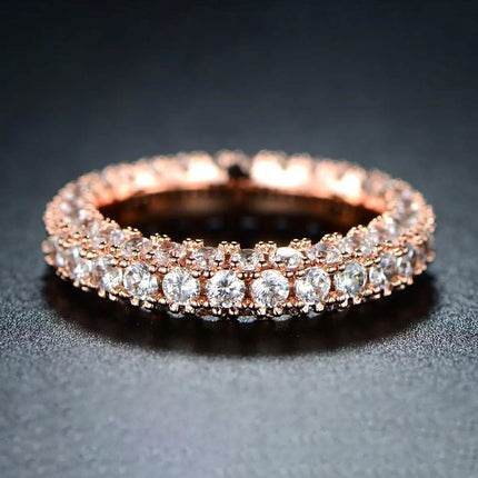 18K Gold and Italian Cut Crystal 3 Row Eternity Ring