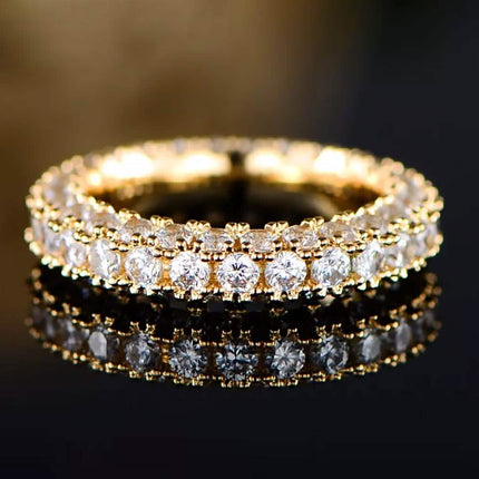 18K Gold and Italian Cut Crystal 3 Row Eternity Ring
