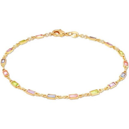 18K Gold Baguette Multi Stone Crystal Bracelet for Women