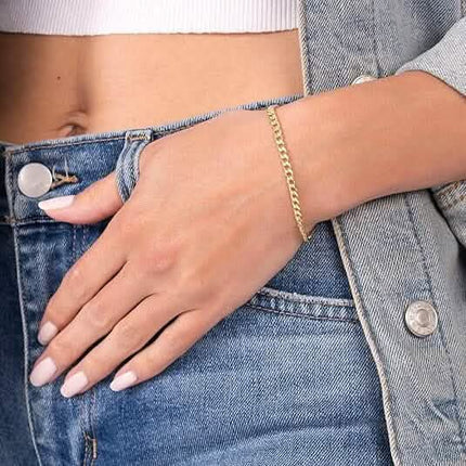 18K Gold Curb Cuban Link Chain Bracelet 8"