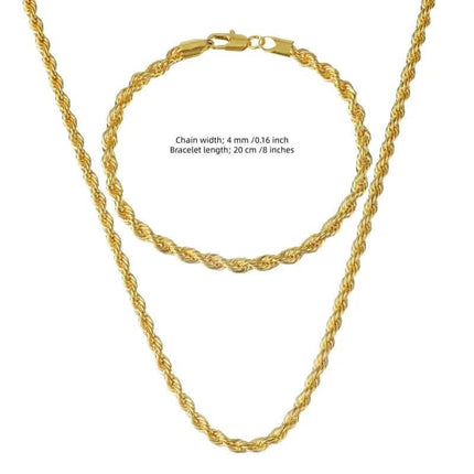 18K Gold European Classic Twist Necklace + Bracelet