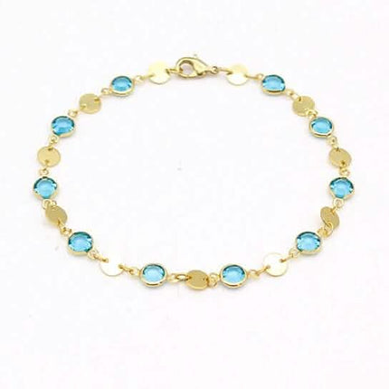 18k Gold Filled High Polish Finish Aquamarine Crystal Ankle Bracelet