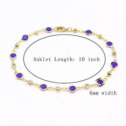 18k Gold Filled High Polish Finish Blue Crystal Ankle Bracelet