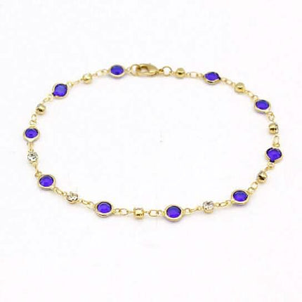 18k Gold Filled High Polish Finish Blue Crystal Ankle Bracelet