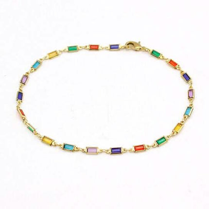 18k Gold Filled High Polish Finish Gold And Multi Color Dark Crystal Baguette Anklet
