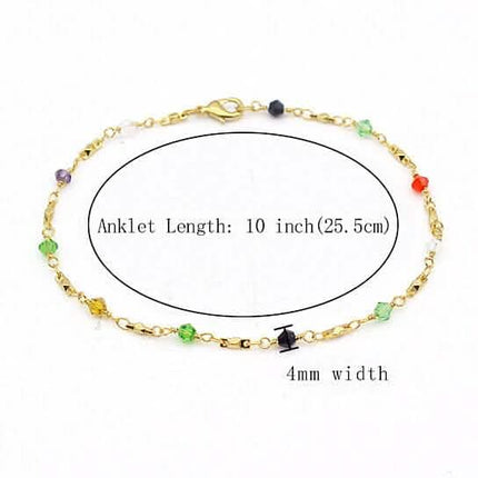 18k Gold Filled High Polish Finish Multi Color Ball Crystal Ankle Bracelet