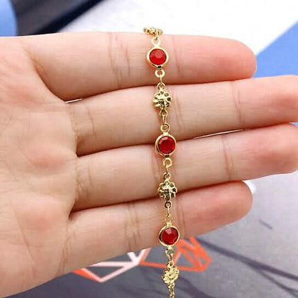 18k Gold Filled High Polish Finish Red Crystal Flower Ankle Bracelet