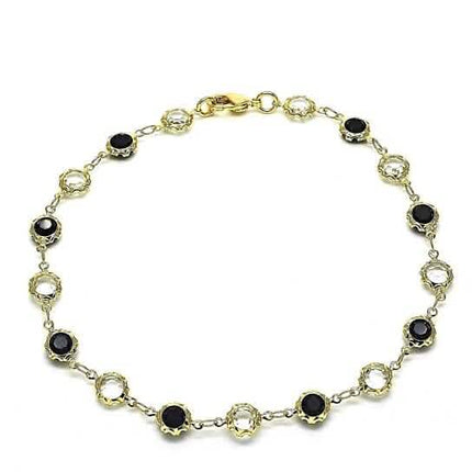 18k Gold Filled High Polish Finsh Gold Crystal Black And White Round Anklet 10''