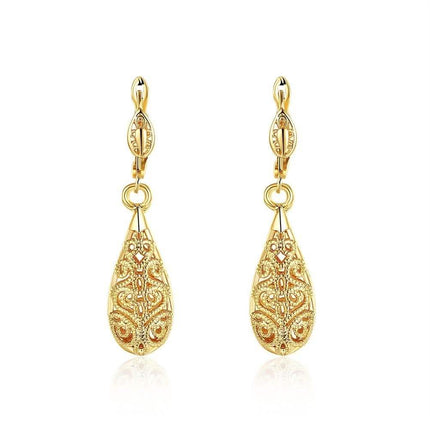 18K Gold Laser Cut Filigree Drop Earrings - Assorted Colors