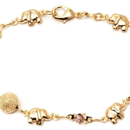 18K Gold Plated Ball and Rainbow Crystal Elephant Anklet