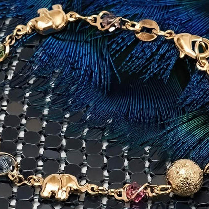 18K Gold Plated Ball and Rainbow Crystal Elephant Anklet