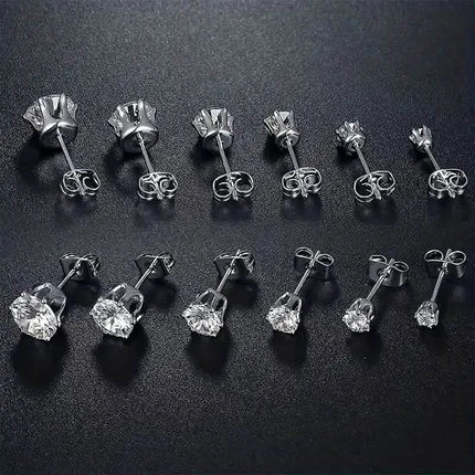 18K Gold Ear Bone Buckle Stainless Steel 6-Prong Zirconia Stud Earrings