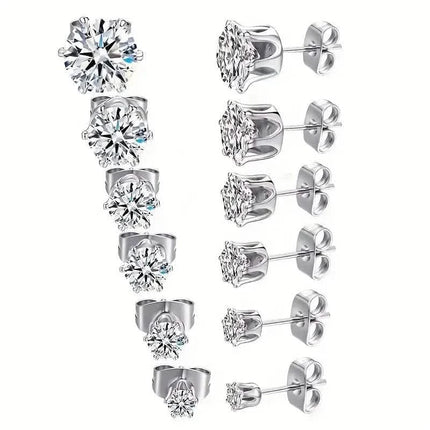 18K Gold Ear Bone Buckle Stainless Steel 6-Prong Zirconia Stud Earrings