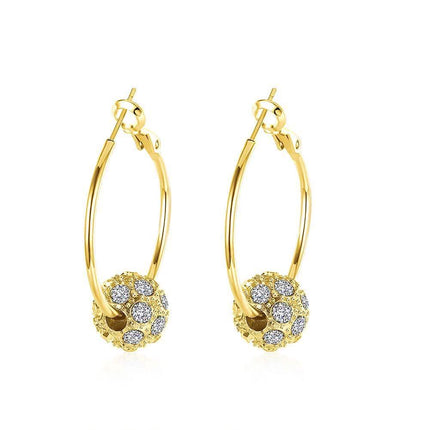 18K Gold Plated Pave Ball Hoop Earring Swarovski Crystals