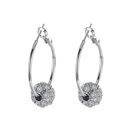 18K Gold Plated Pave Ball Hoop Earring Swarovski Crystals