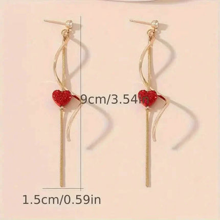 18K Gold Spiral Lines Heart Design Dangle Earrings