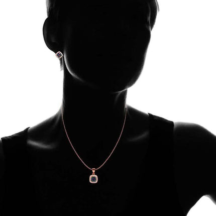 18K Rose Gold Over Sterling Silver Rainbow Topaz Halo Necklace and Earrings