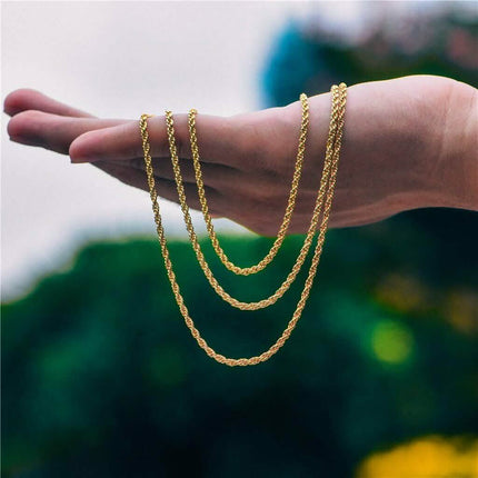 18K Solid Gold Rope Chain Necklace