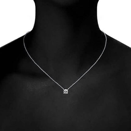 18K White Gold Dainty Round Cut Solitaire Necklace