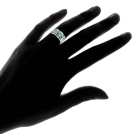18K White Gold Plated 5 Layer Green Emerald Ring