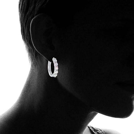 18K White Gold Plated Created Round Opal Hoop Earrings