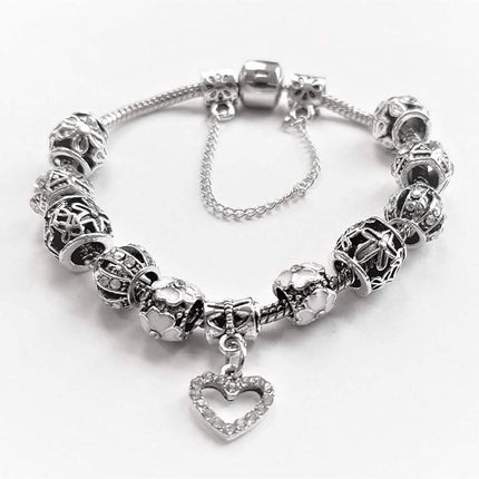 18K White Gold Plated Crystal Heart Charm Bracelet