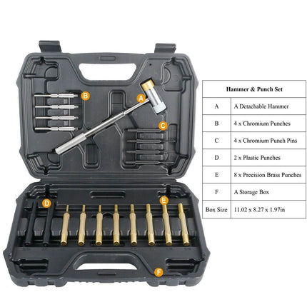 19-Piece: Hammer Punch Set Drift Pin Punch Kit with Portable Storage Box