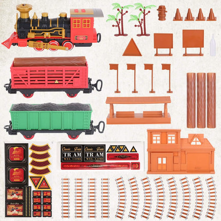193-Piece: Electric Train Set Steam Locomotive Passenger Coach Coal Car Christmas Train
