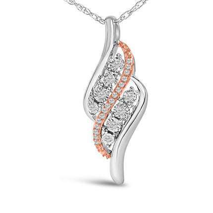 14k Rose Gold Plated Sterling Silver 1/10 Cttw Diamond Swirl Pendant Necklace