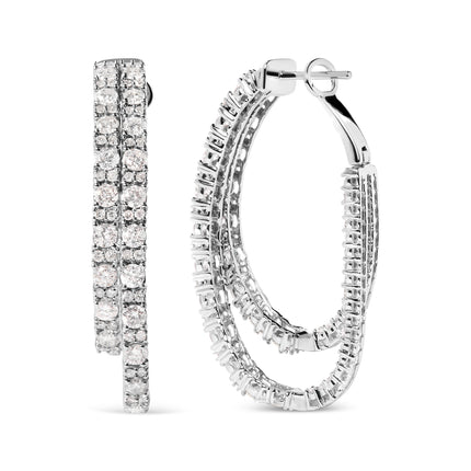 14K White Gold 4.0 Cttw Diamond Asymmetrical Inside Out Double-Hoop Earrings (I-J Color, I1-I2 Clarity)