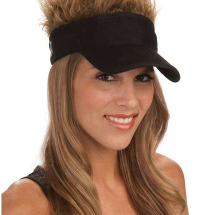 Black Foldable Visor Hat with 3 Spiky Removeable Hairpieces Blonde Brown Gray