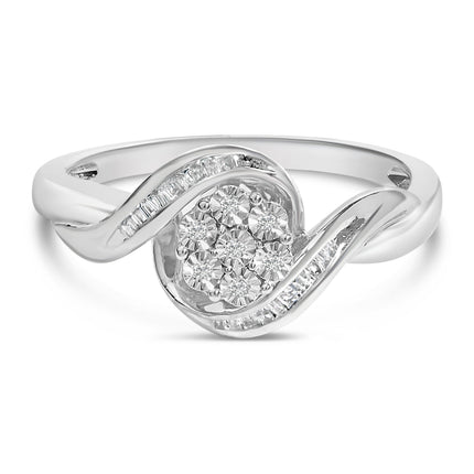 Sterling Silver 1/10 Cttw Diamond Bypass Cluster Ring